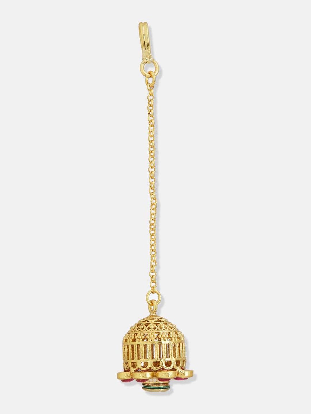ATIBELLE Set of 2 Gold-Plated Stone Studded and Rajasthani Borla Beaded Maang Tikkas thumbnail 2