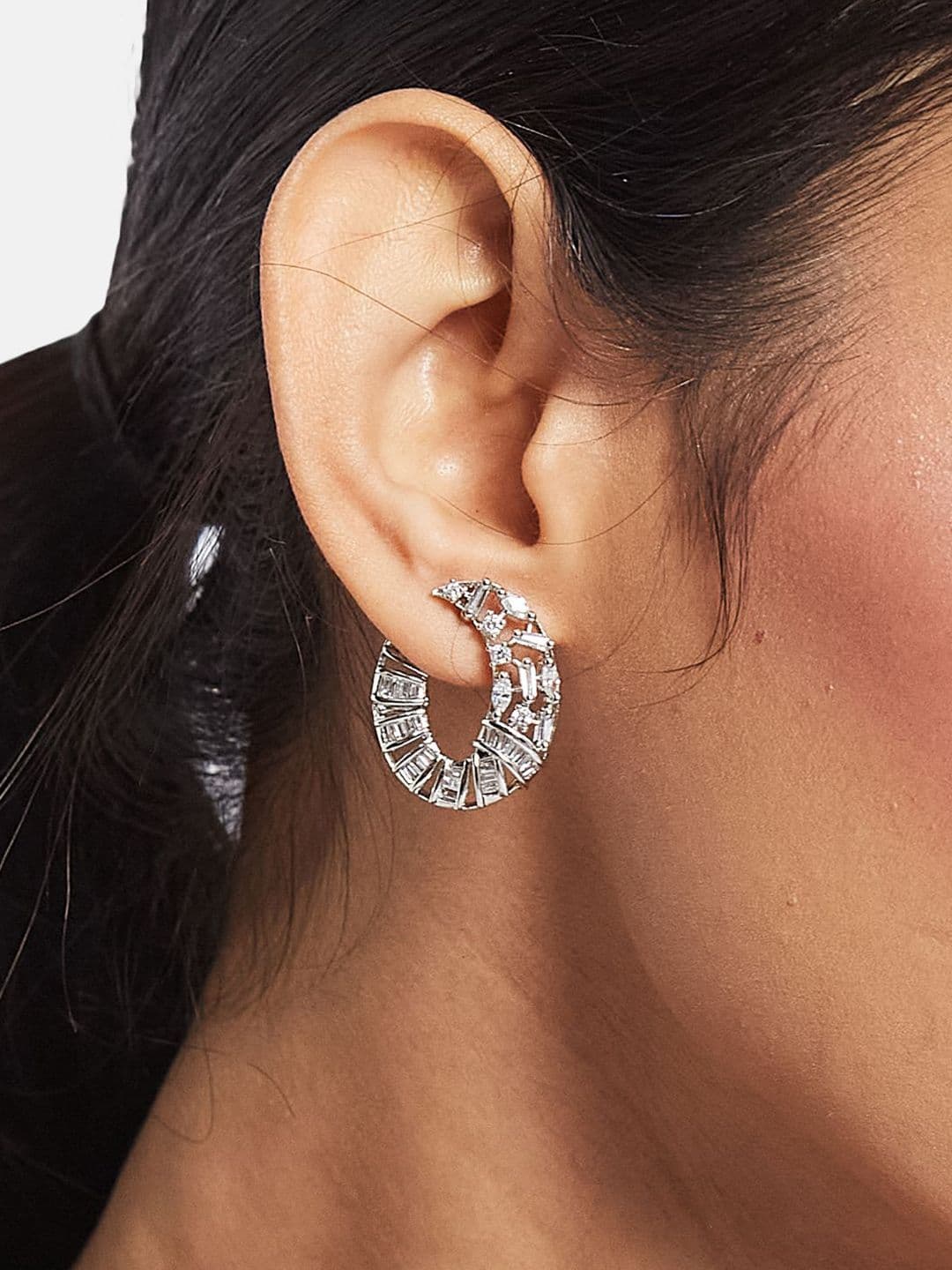 ATIBELLE Set of 2 Silver Plated Contemporary Cubic Zirconia Studded thumbnail 7