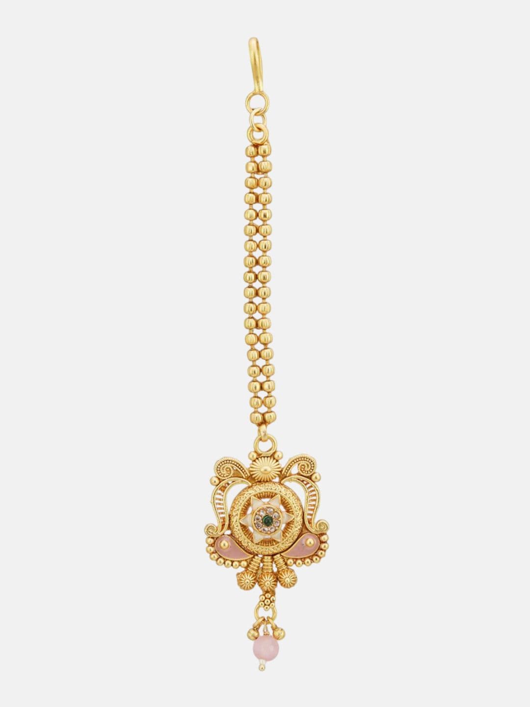 ATIBELLE Set of 2 Gold-Plated Stone Studded and Rajasthani Borla Beaded Maang Tikkas thumbnail 2