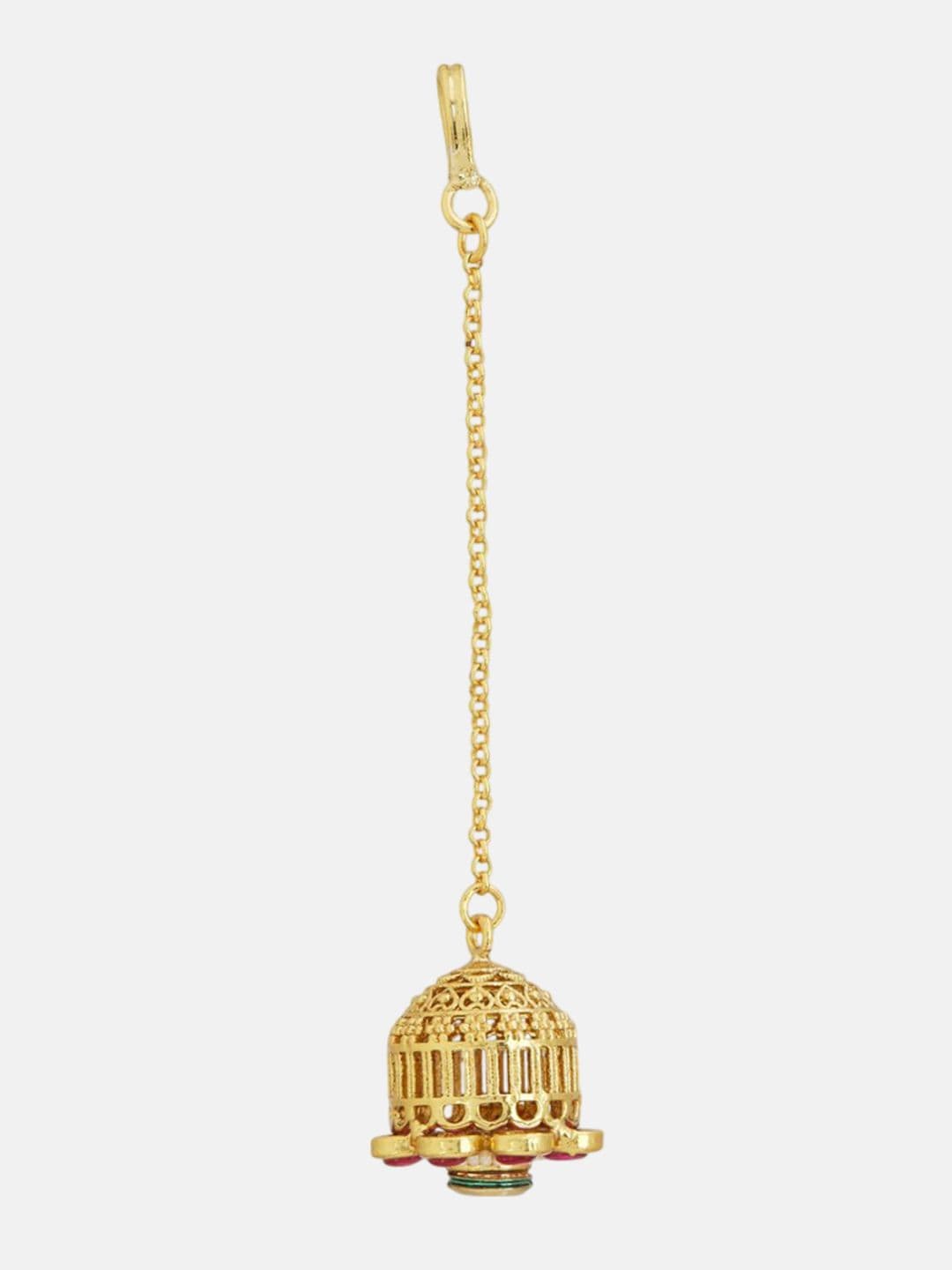 ATIBELLE Set of 2 Gold-Plated Stone Studded and Rajasthani Borla Beaded Maang Tikkas thumbnail 3