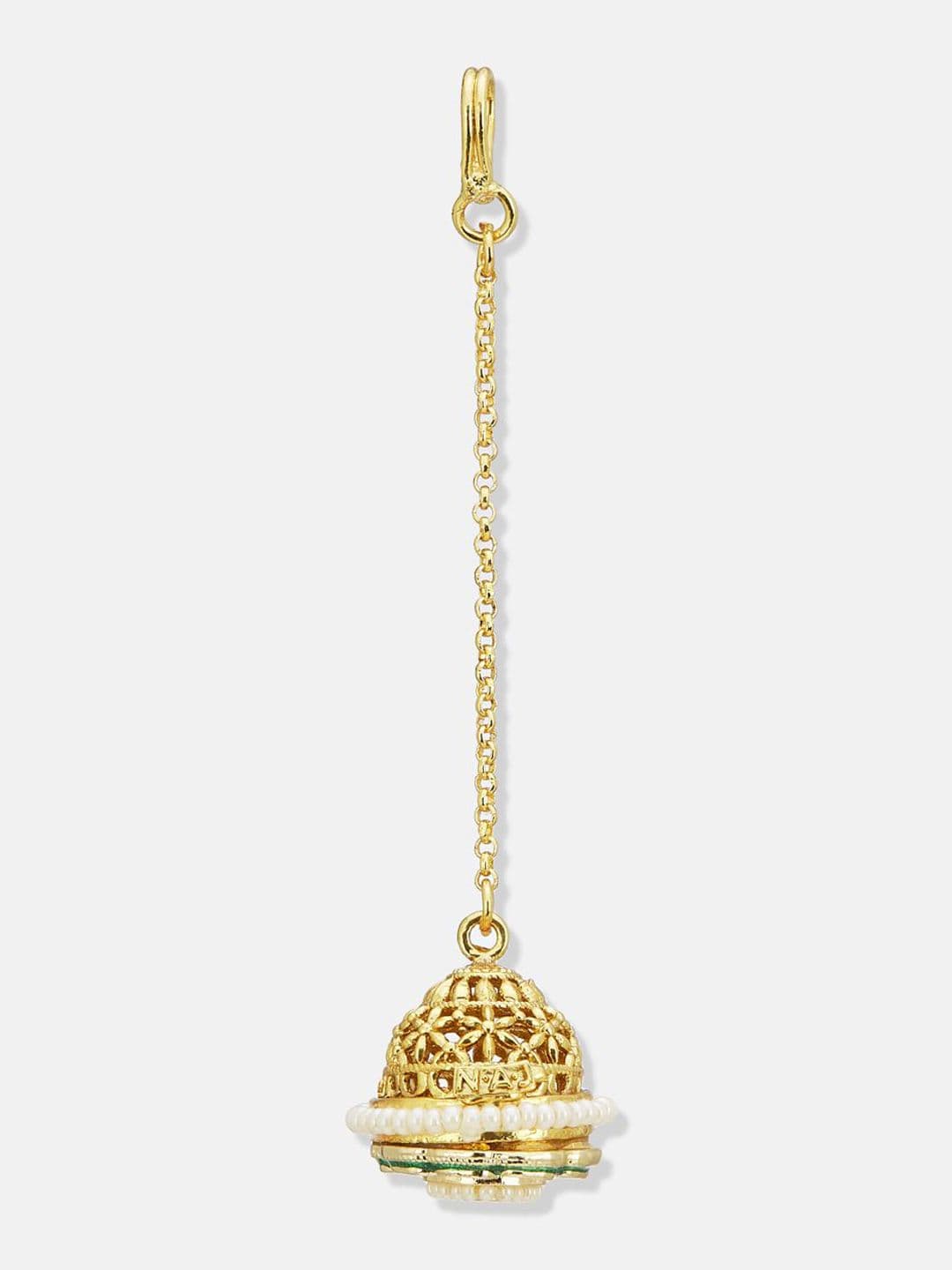 ATIBELLE Set of 2 Gold-Plated Stone Studded and Rajasthani Borla Beaded Maang Tikkas thumbnail 3