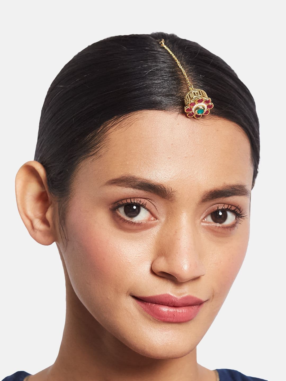 ATIBELLE Set of 2 Gold-Plated Stone Studded and Rajasthani Borla Beaded Maang Tikkas thumbnail 6