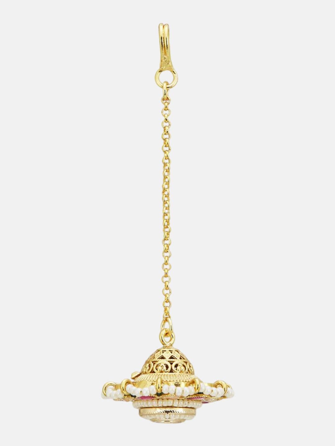 ATIBELLE Set of 2 Gold-Plated Stone Studded and Rajasthani Borla Beaded Maang Tikkas thumbnail 3