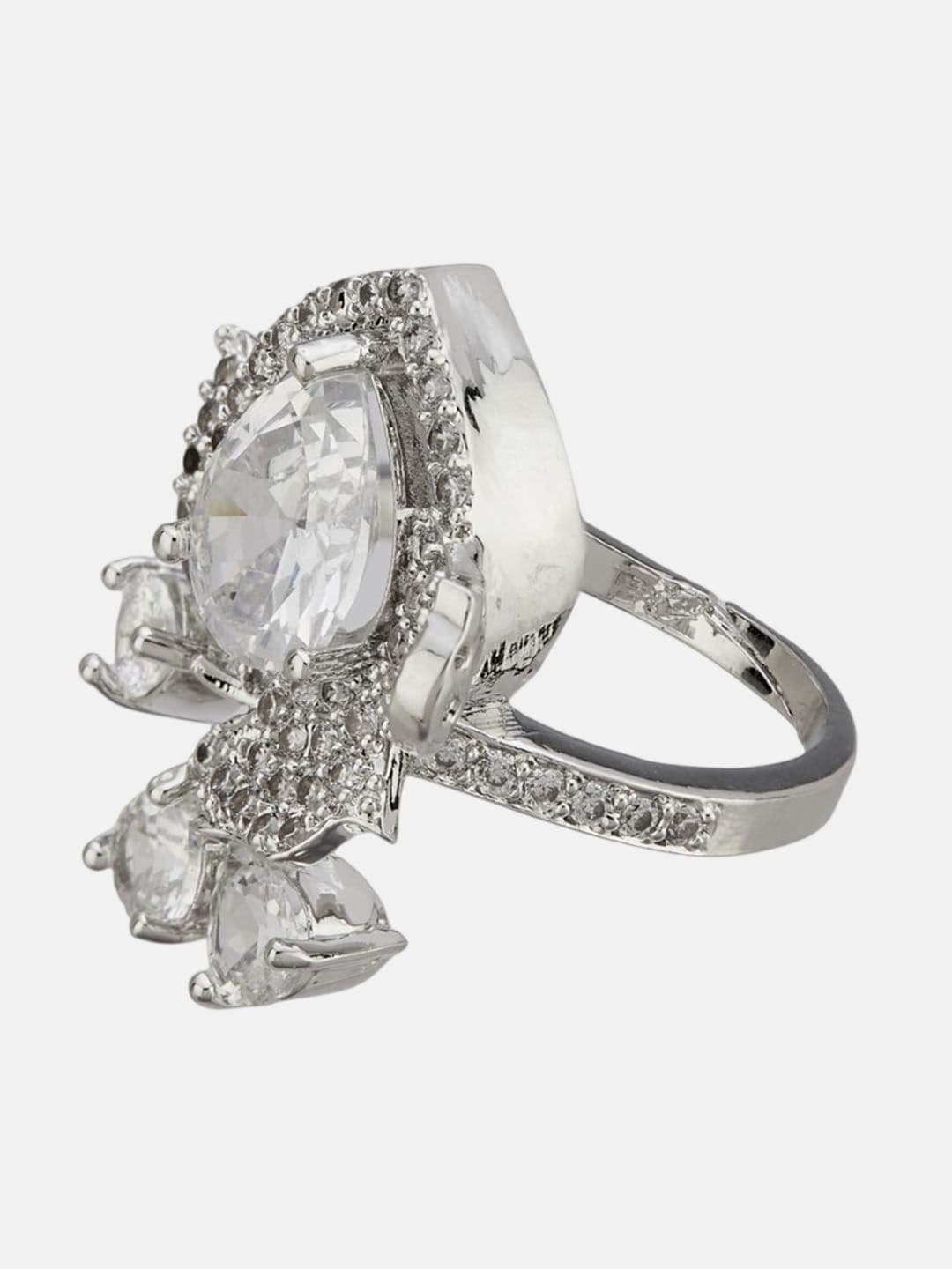 ATIBELLE Set Of 2 Rose Gold-Plated Cubic Zirconia Studded Fusion Finger Ring thumbnail 3