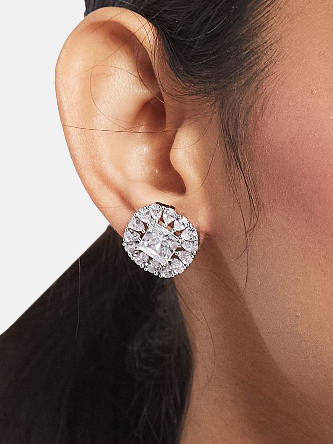 ATIBELLE Set of 2 Silver Plated Contemporary Cubic Zirconia Studded thumbnail 7