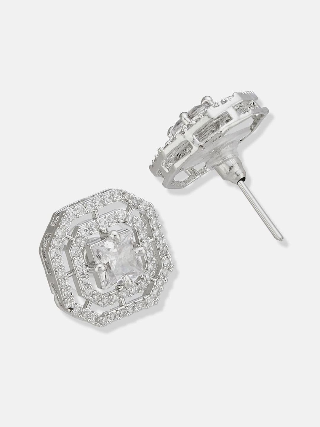 ATIBELLE Set of 2 Silver Plated Contemporary Cubic Zirconia Studded thumbnail 4