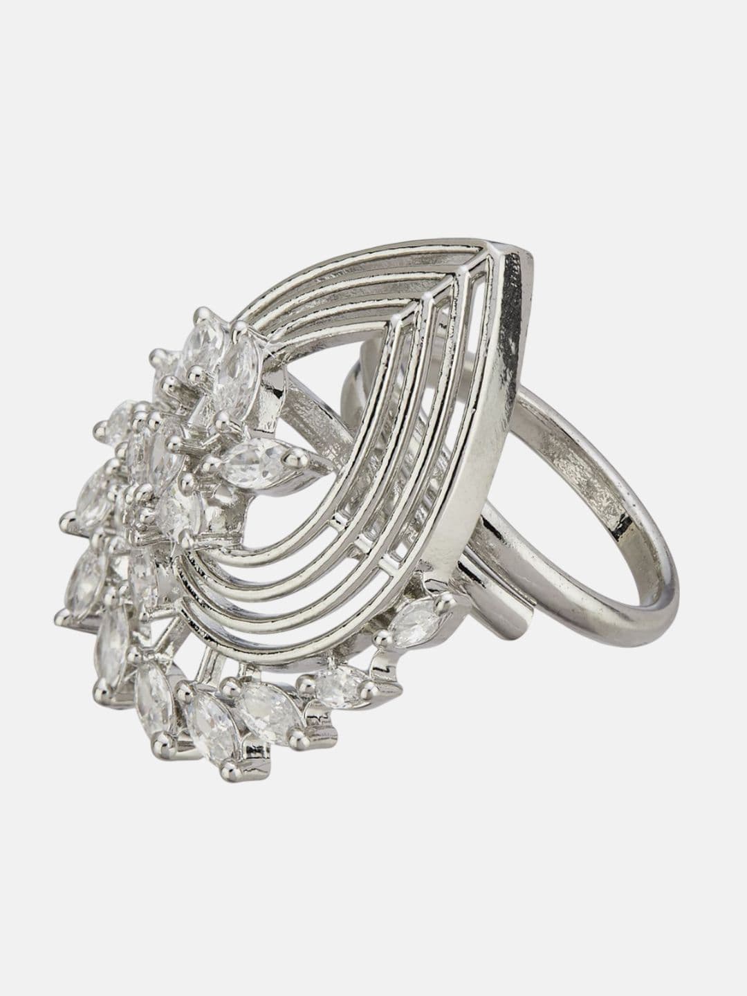 ATIBELLE Set Of 2 Rose Gold-Plated Cubic Zirconia Studded Fusion Finger Ring thumbnail 5