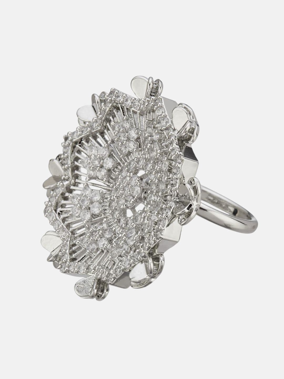 ATIBELLE Set Of 2 Rose Gold-Plated Cubic Zirconia Studded Fusion Finger Ring thumbnail 5