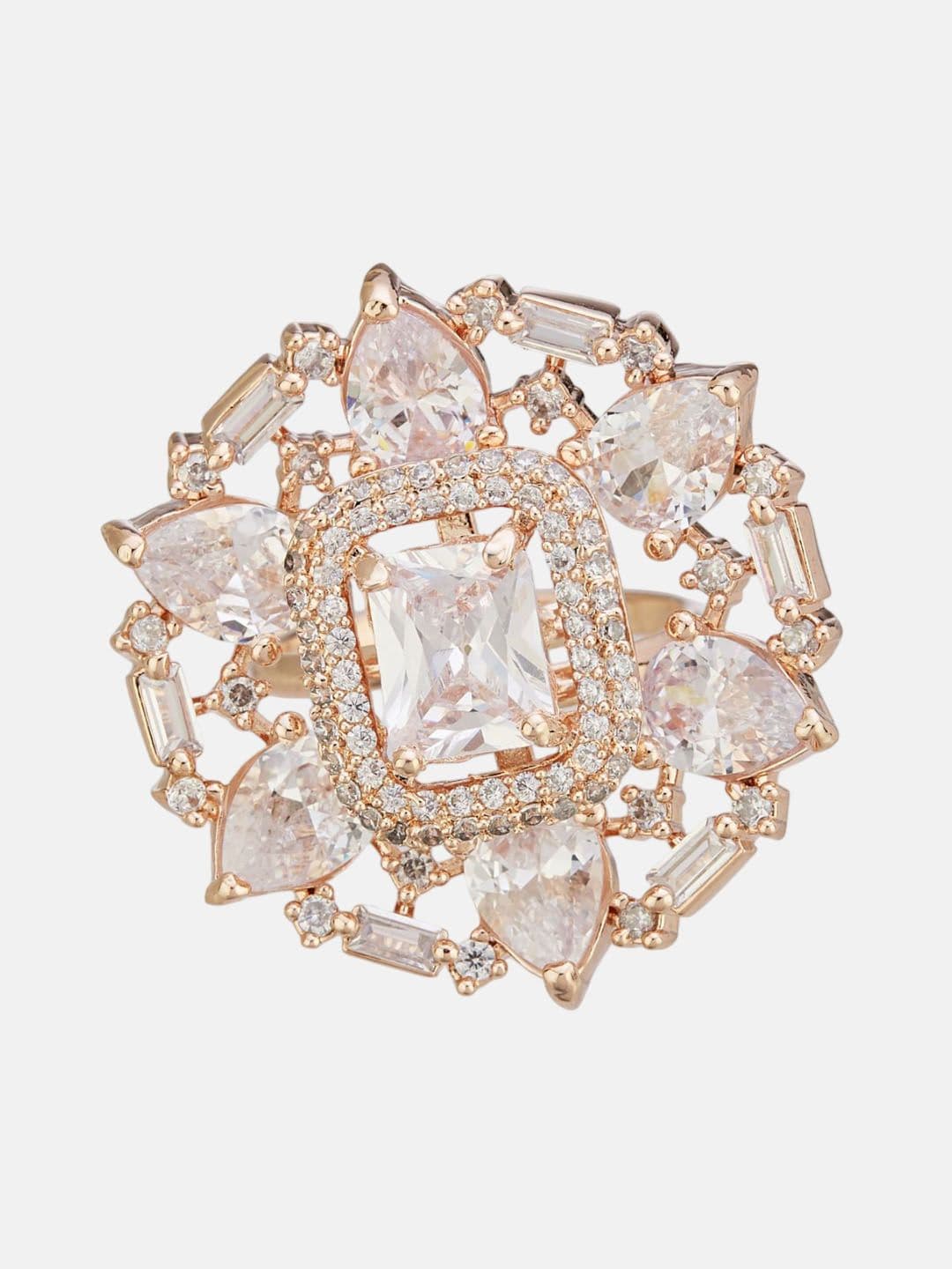 ATIBELLE Set Of 2 Rose Gold-Plated Cubic Zirconia Studded Fusion Finger Ring thumbnail 5