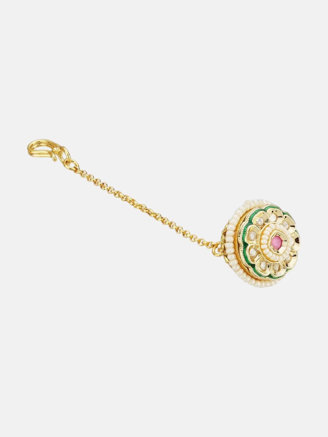 ATIBELLE Set of 2 Gold-Plated Stone Studded and Rajasthani Borla Beaded Maang Tikkas thumbnail 4
