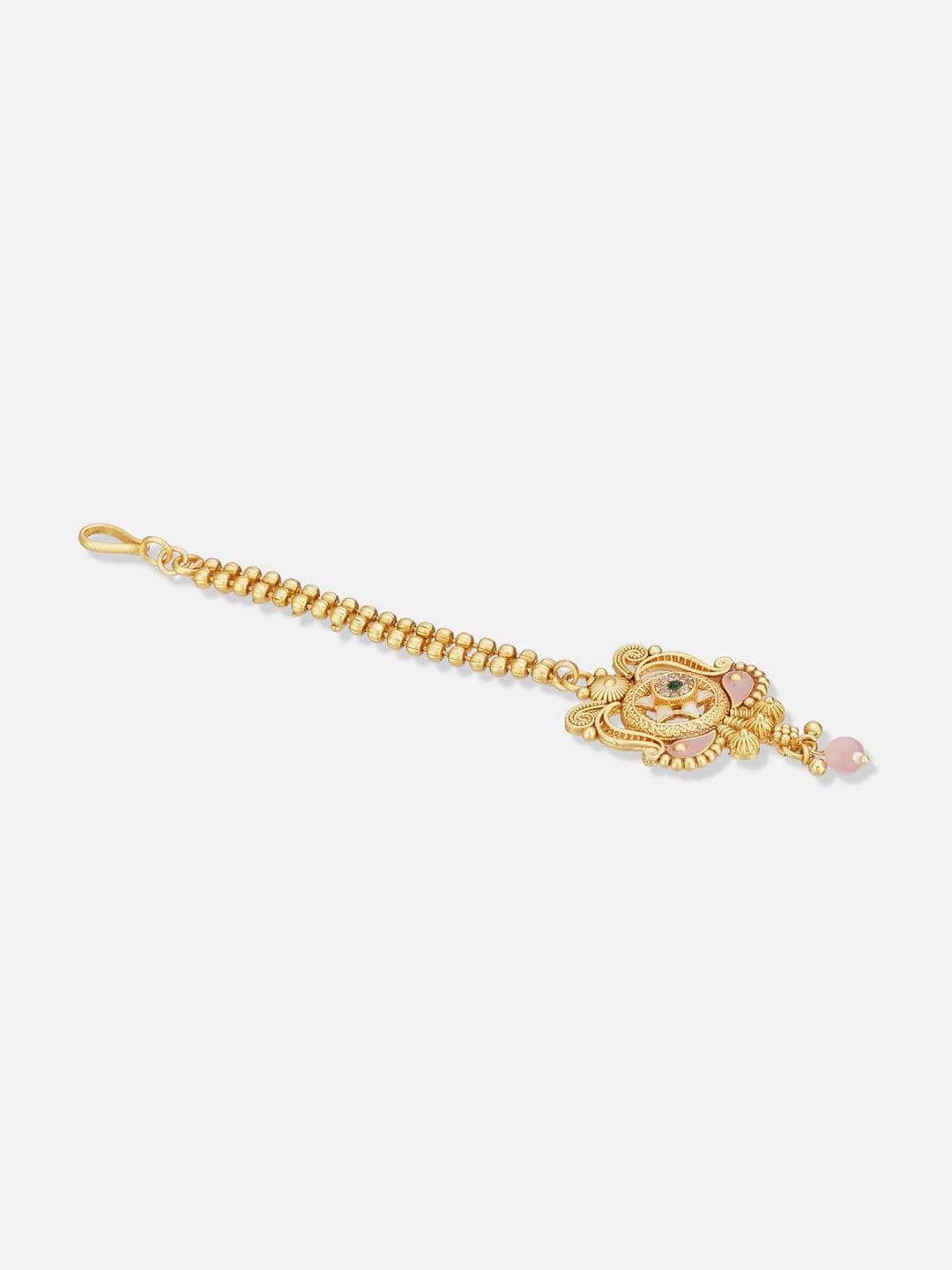 ATIBELLE Set of 2 Gold-Plated Stone Studded and Beaded Floral Maang Tikkas thumbnail 3