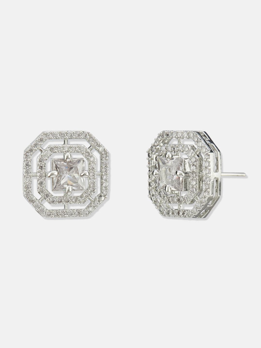ATIBELLE Set of 2 Silver Plated Contemporary Cubic Zirconia Studded thumbnail 3
