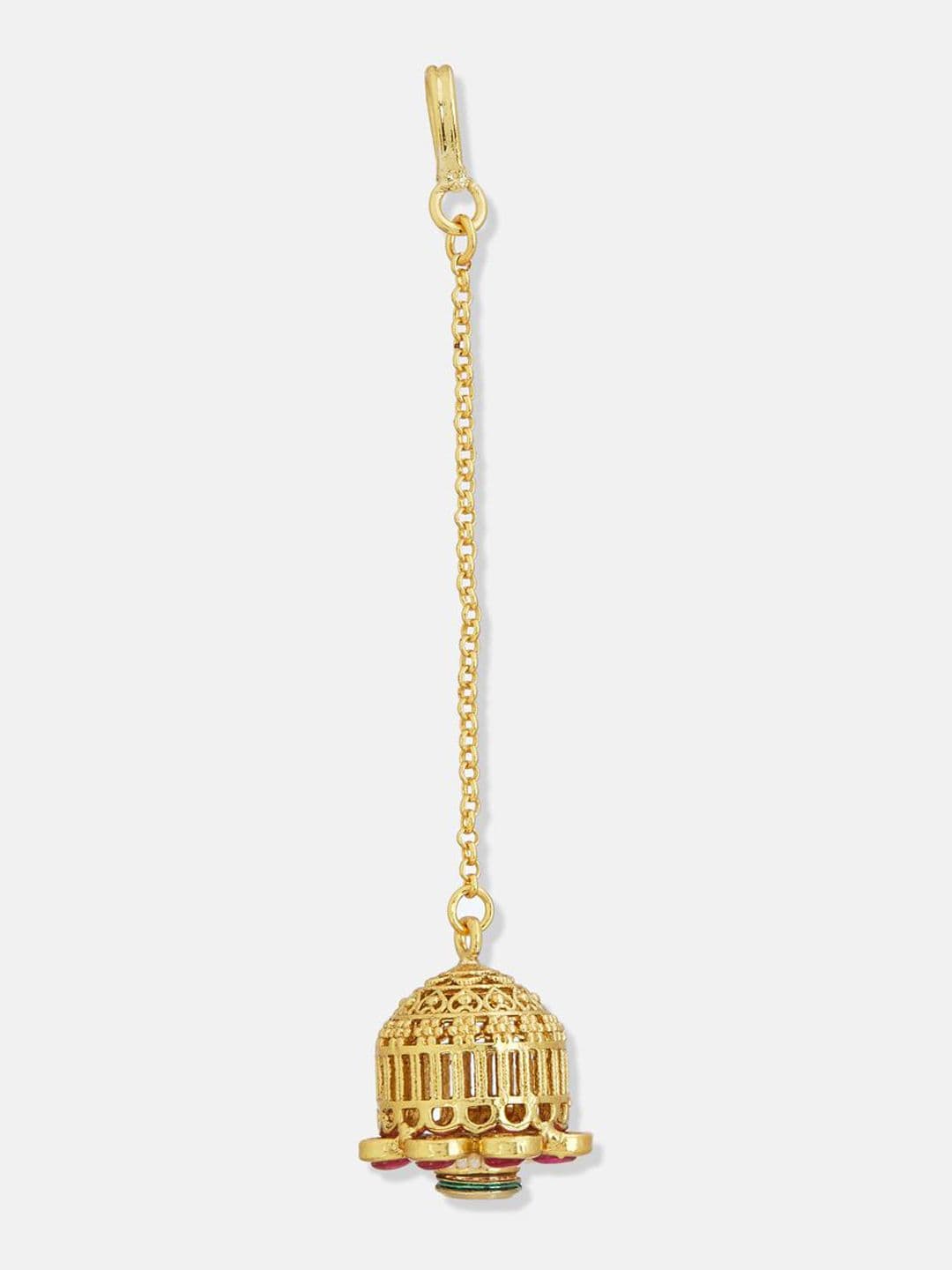 ATIBELLE Set of 2 Gold-Plated Stone Studded and Rajasthani Borla Beaded Maang Tikkas thumbnail 5