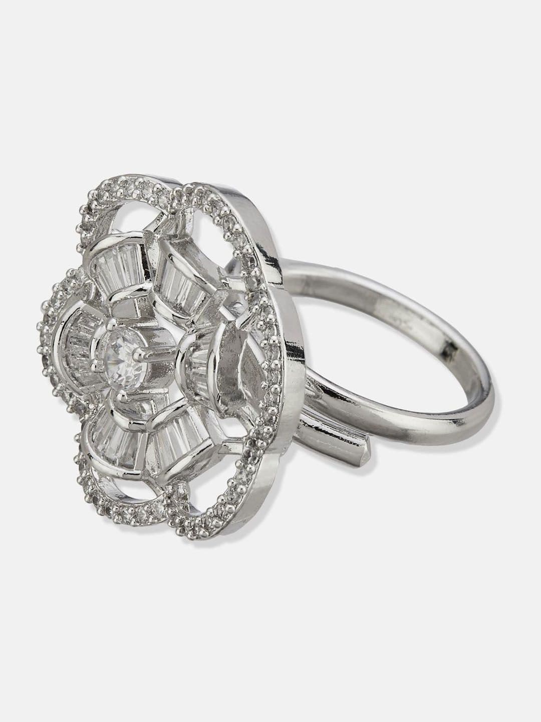 ATIBELLE Set Of 2 Silver-Plated Cubic Zirconia Studded Dazzling Finger Rings thumbnail 5
