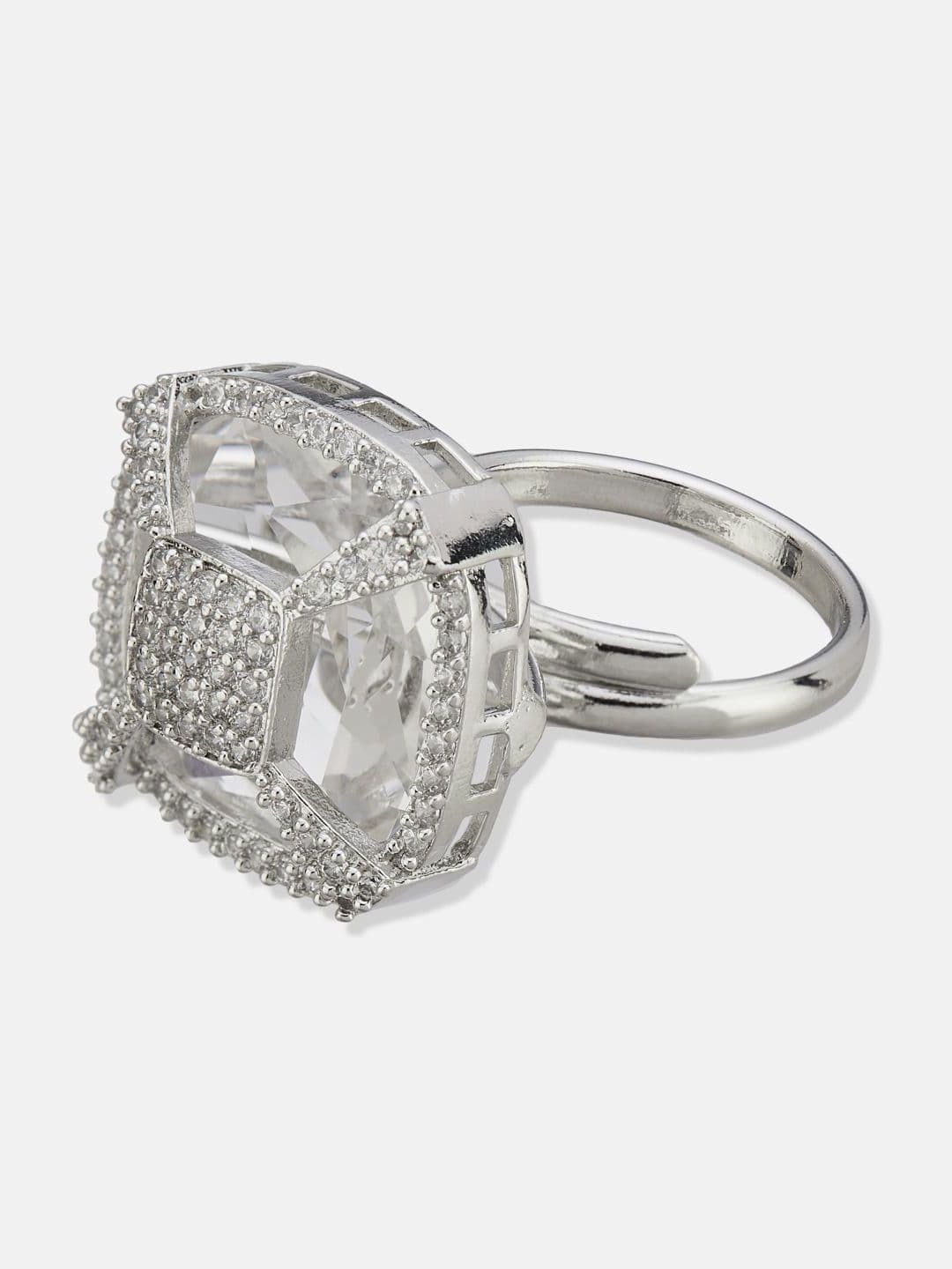 ATIBELLE Set Of 2 Silver Plated CZ Studded Finger Ring thumbnail 4