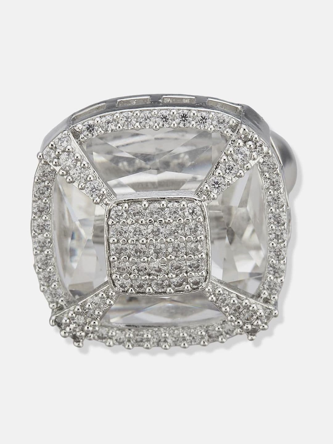 ATIBELLE Set Of 2 Silver Plated CZ Studded Finger Ring thumbnail 2