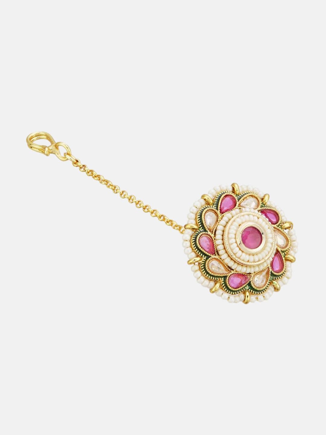 ATIBELLE Set of 2 Gold-Plated Stone Studded and Rajasthani Borla Beaded Maang Tikkas thumbnail 5