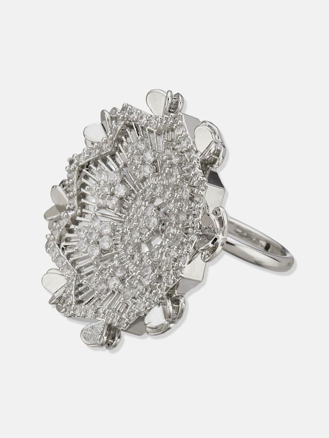 ATIBELLE Set Of 2 Silver-Plated Cubic Zirconia Studded Dazzling Finger Rings thumbnail 4