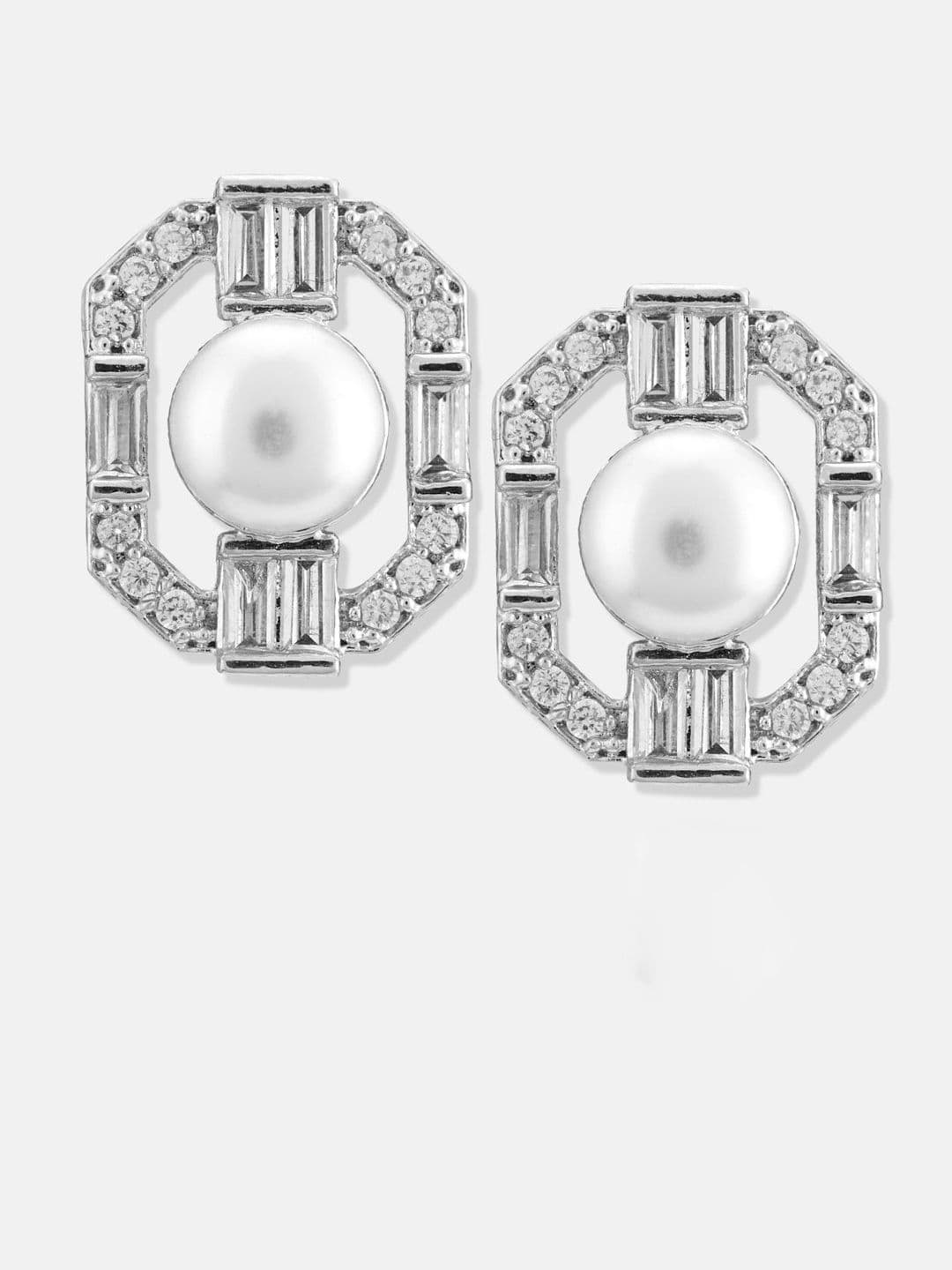ATIBELLE Set Of 2 Silver-Plated Cubic Zirconia Studded Contemporary Studs thumbnail 2