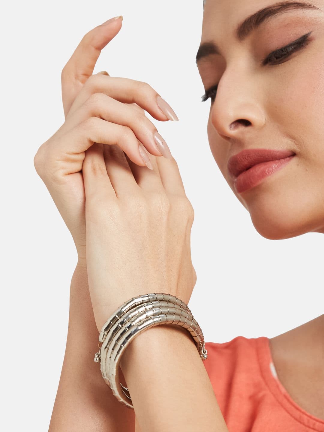 ATIBELLE Women 2 Brass Silver-Plated Cuff Bracelet thumbnail 6