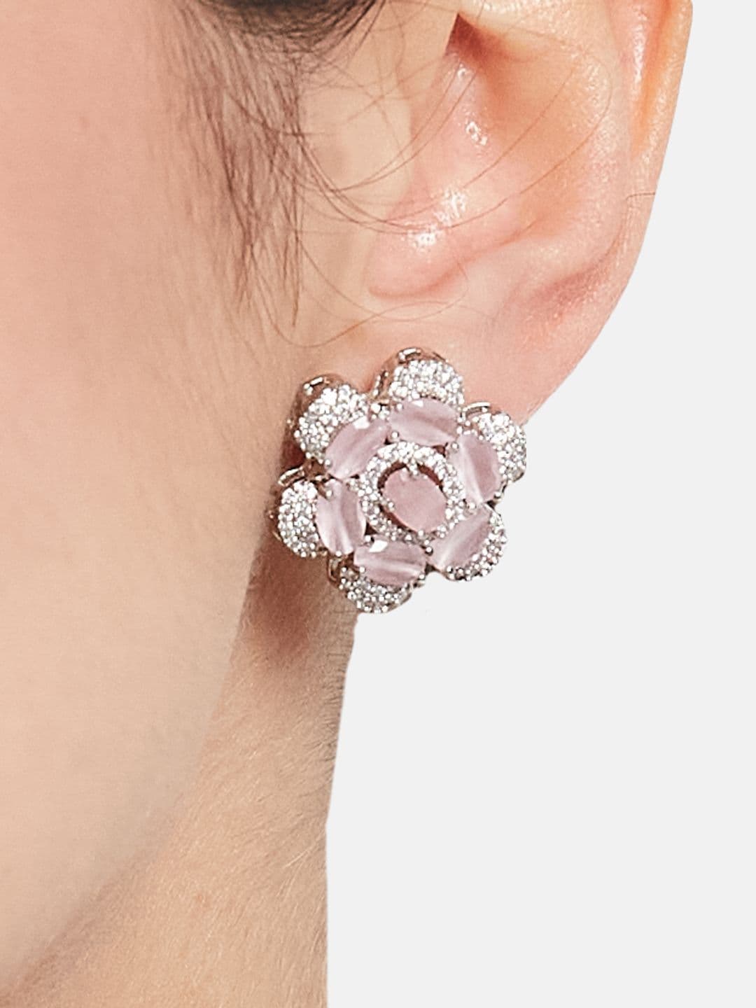 ATIBELLE Set Of 2 Silver-Plated Cubic Zirconia Studded Floral Shaped Studs thumbnail 7