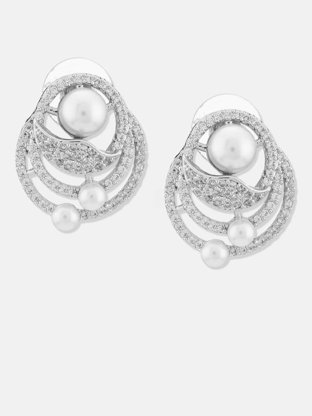 ATIBELLE Set Of 2 Silver-Plated Cubic Zirconia Studded Contemporary Studs thumbnail 5