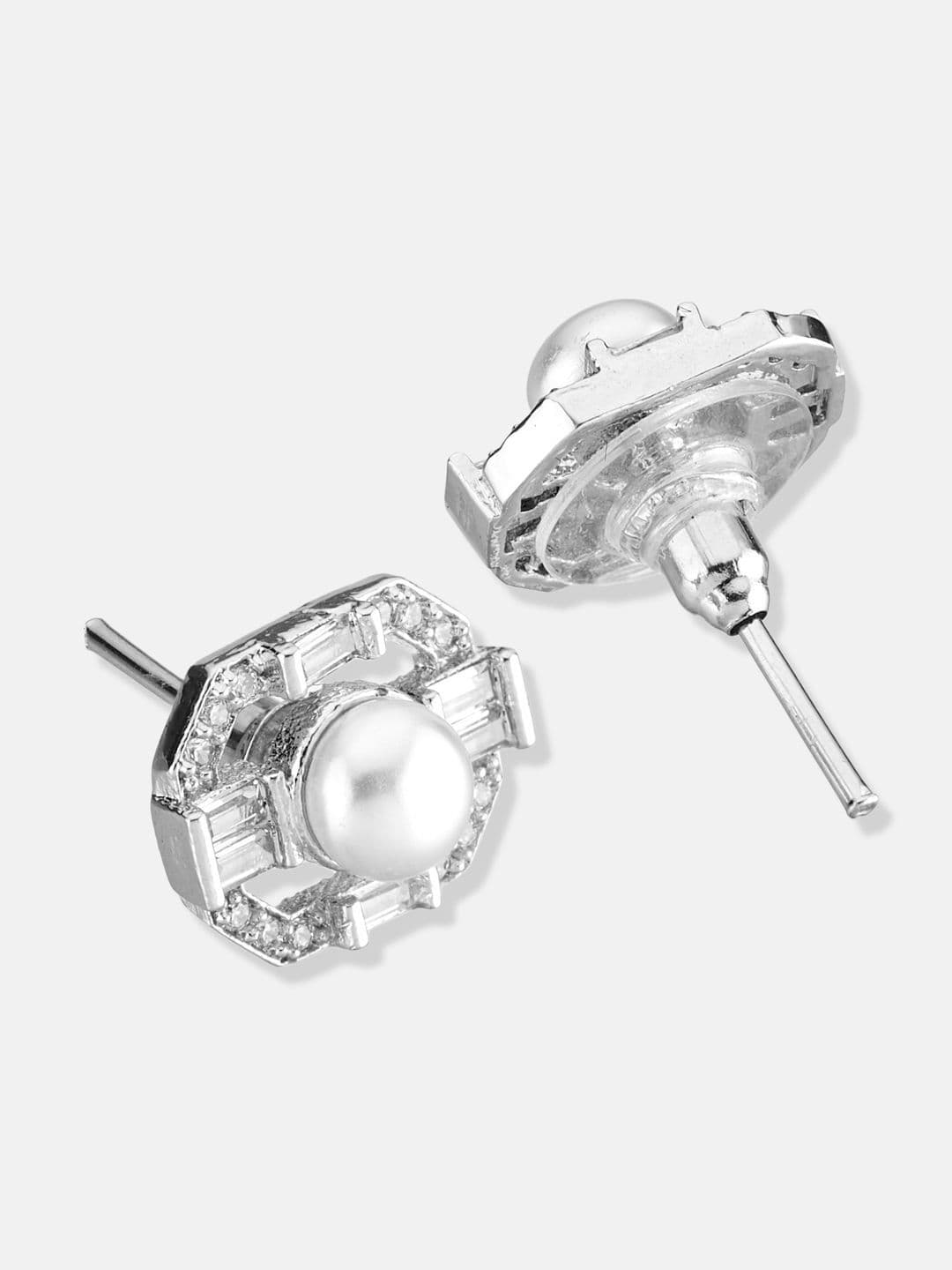 ATIBELLE Set Of 2 Silver-Plated Cubic Zirconia Studded Contemporary Studs thumbnail 5