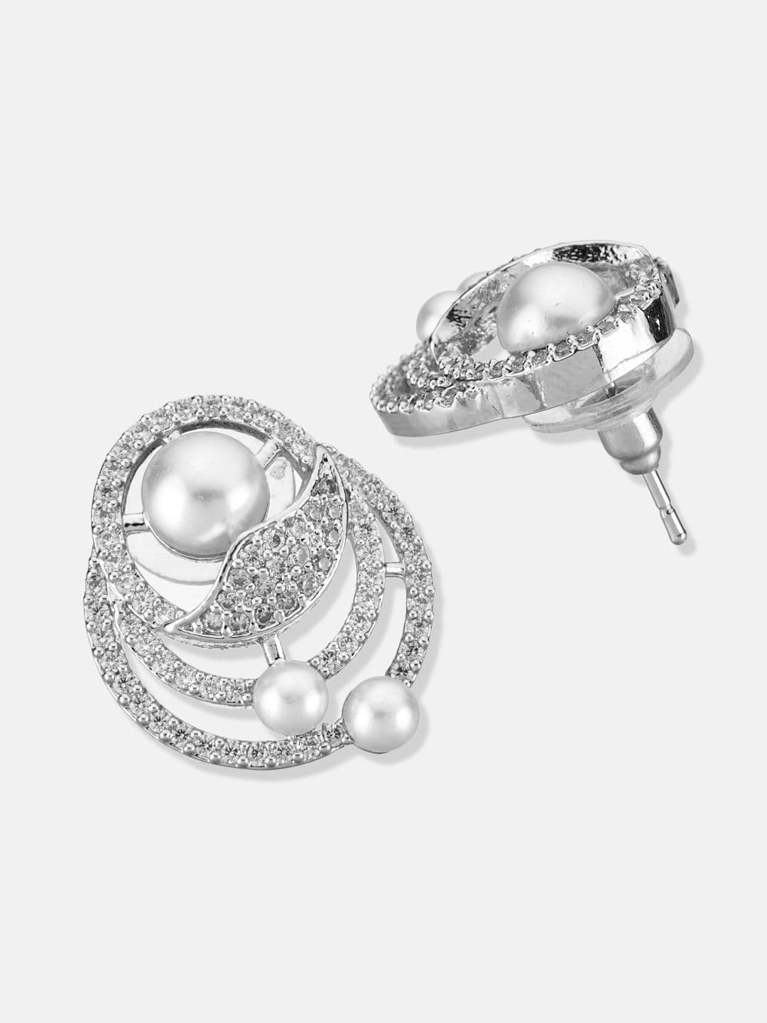 ATIBELLE Set Of 2 Silver-Plated Cubic Zirconia Studded Contemporary Studs thumbnail 6