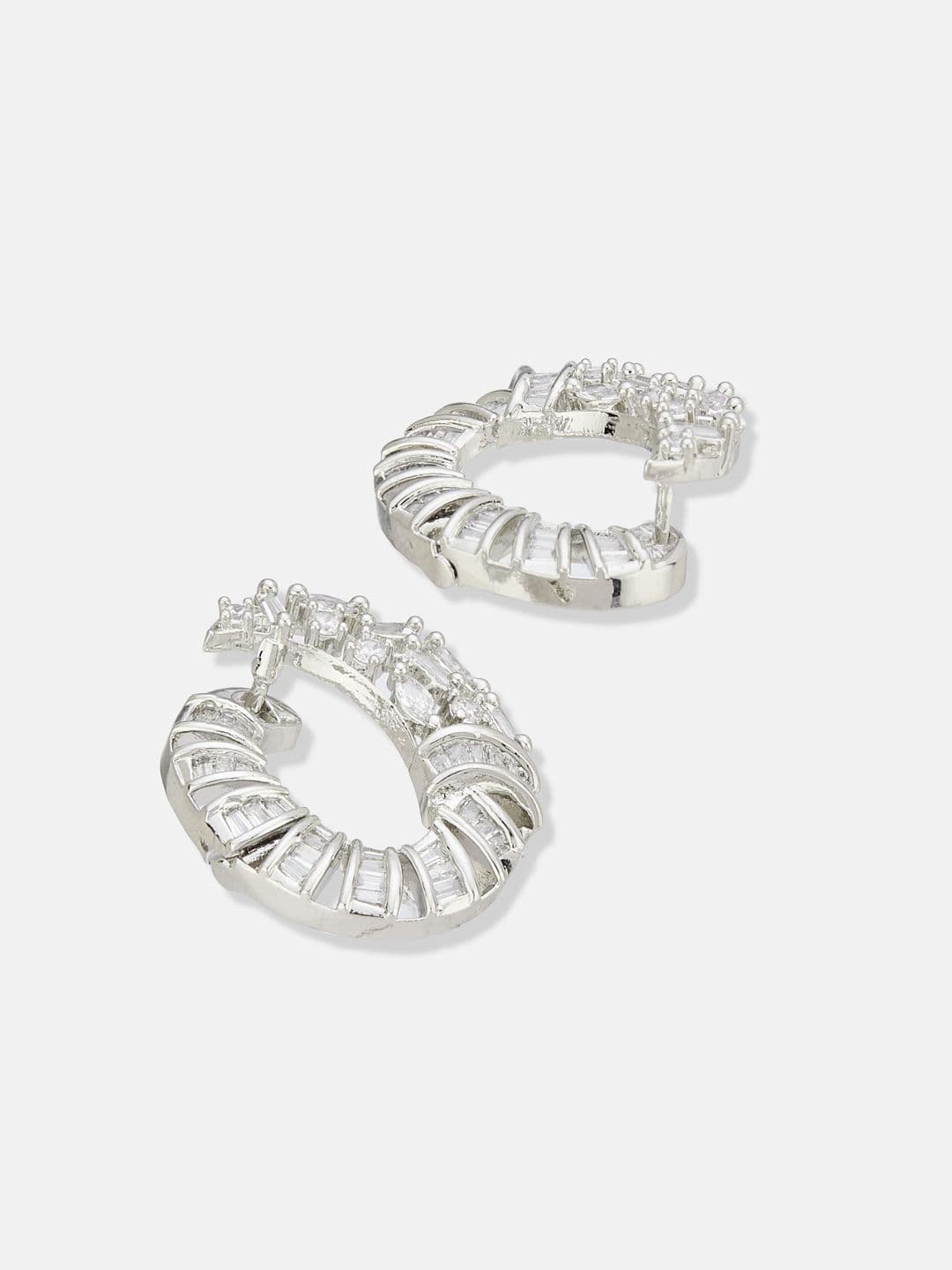 ATIBELLE Set of 2 Silver Plated Cubic Zirconia Studded Circular Shaped Studs thumbnail 5