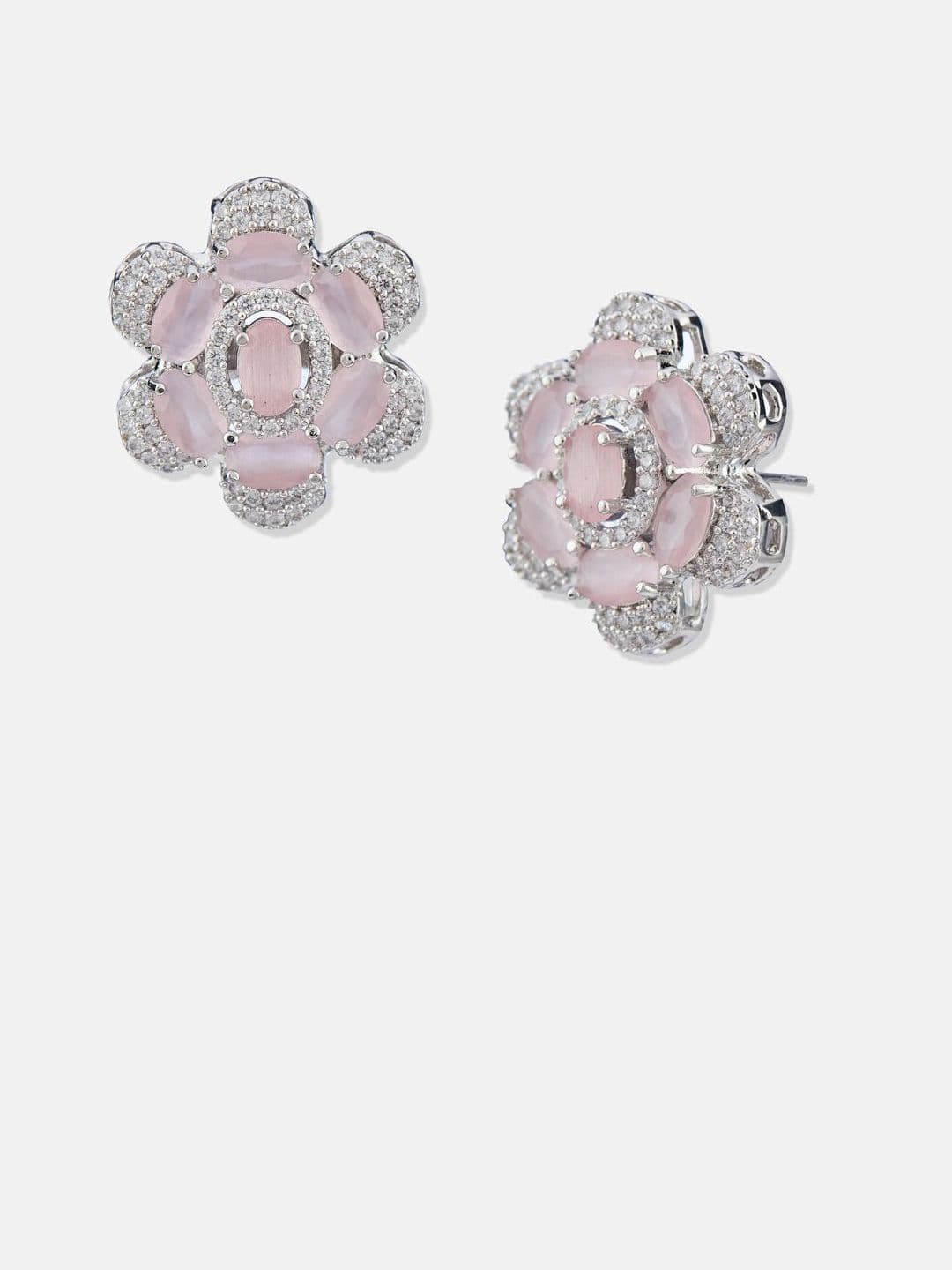 ATIBELLE Set Of 2 Silver-Plated Cubic Zirconia Studded Floral Shaped Studs thumbnail 4