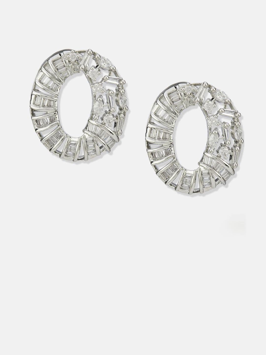 ATIBELLE Set Of 2 Silver-Plated Cubic Zirconia Studded Floral Shaped Studs thumbnail 2