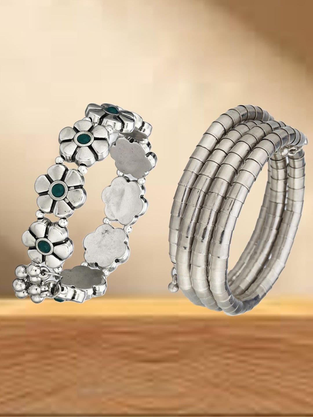 ATIBELLE Women 2 Brass Silver-Plated Wraparound Bracelet