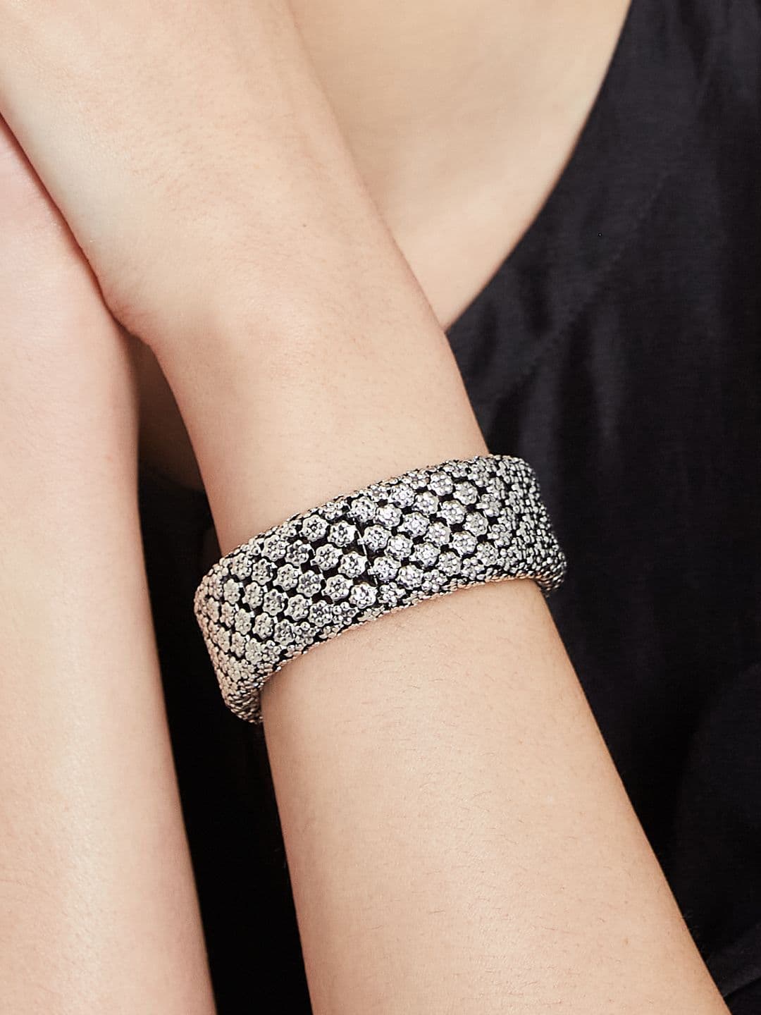 ATIBELLE Women 2 Brass Silver-Plated Cuff Bracelet thumbnail 7