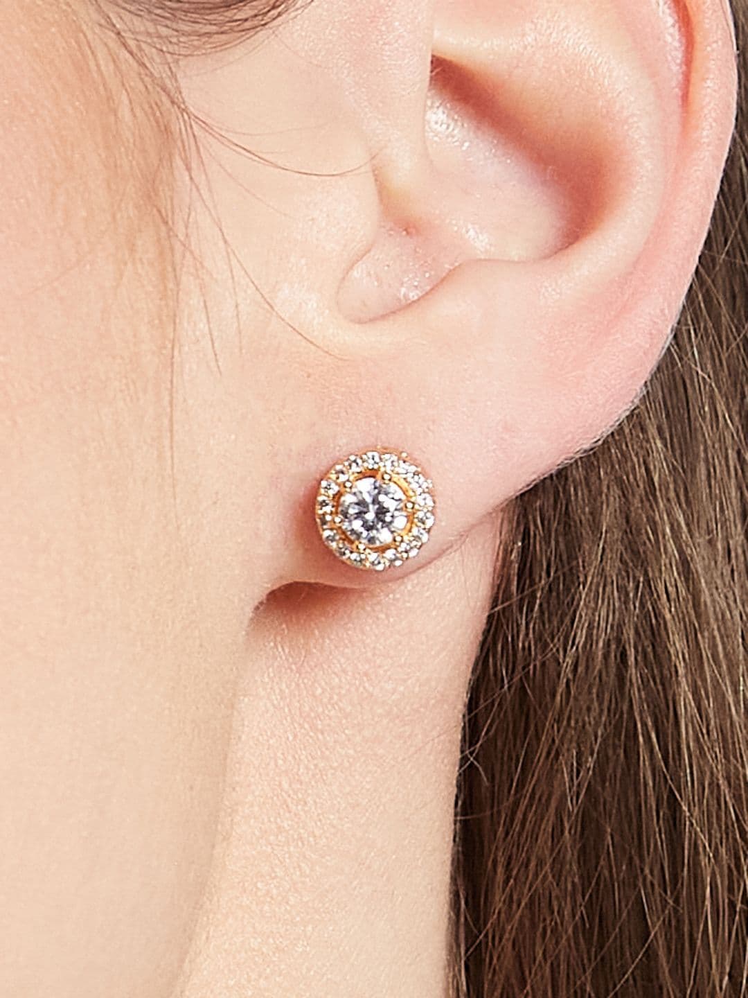 ATIBELLE Set Of 2 Gold-Plated Cubic Zirconia Studded Circular Studs thumbnail 7