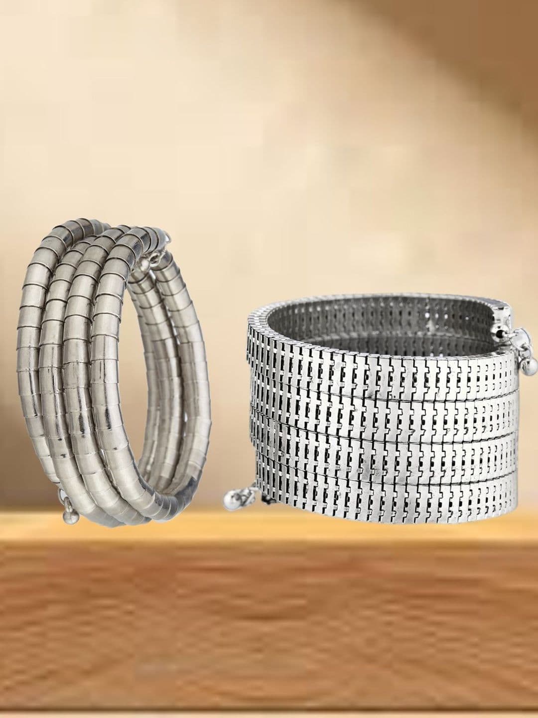 ATIBELLE Women 2 Brass Silver-Plated Cuff Bracelet