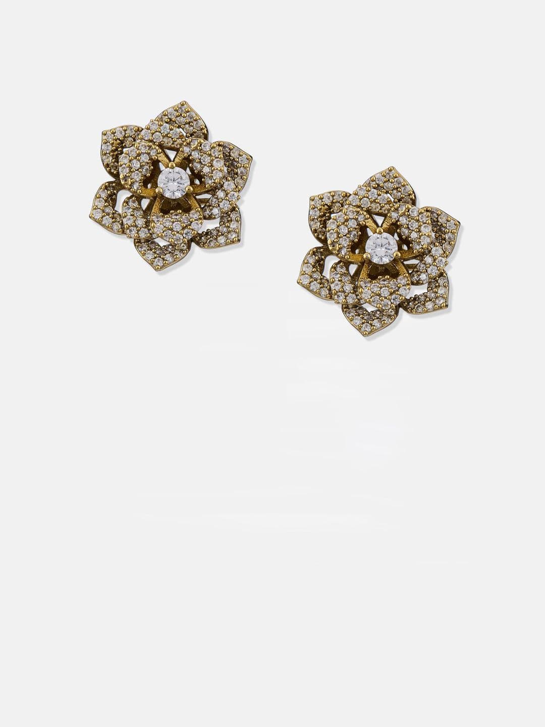 ATIBELLE Set Of 2 Gold-Plated Cubic Zirconia Studded Floral Studs thumbnail 2