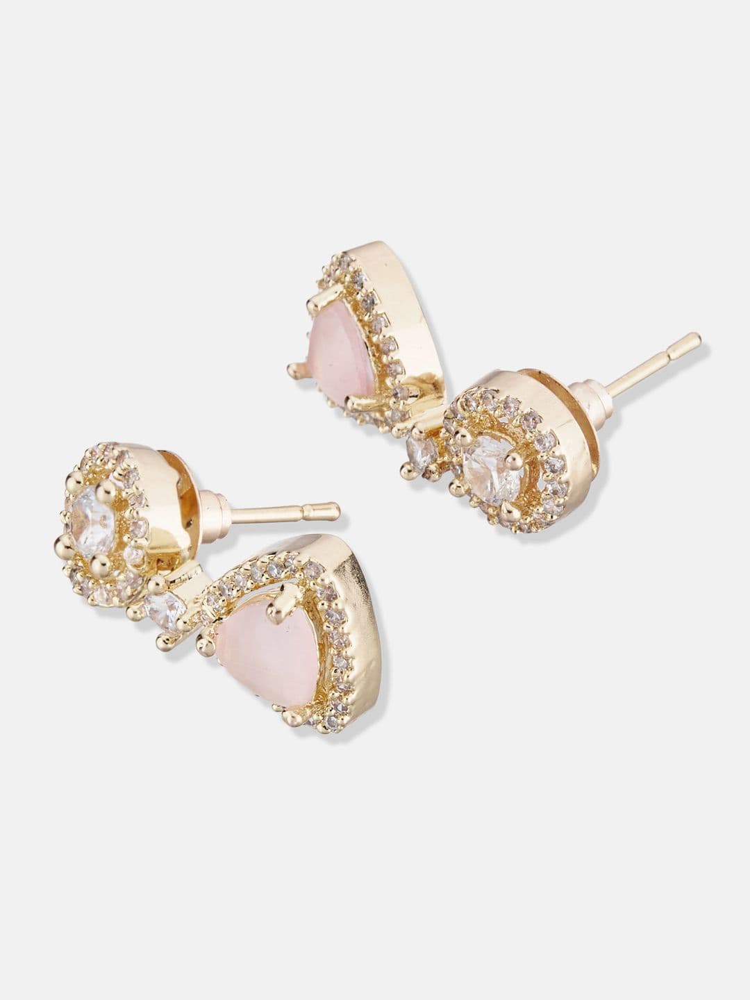 ATIBELLE Set Of 2 Silver-Plated Cubic Zirconia Studded Geometric Shaped Studs thumbnail 5