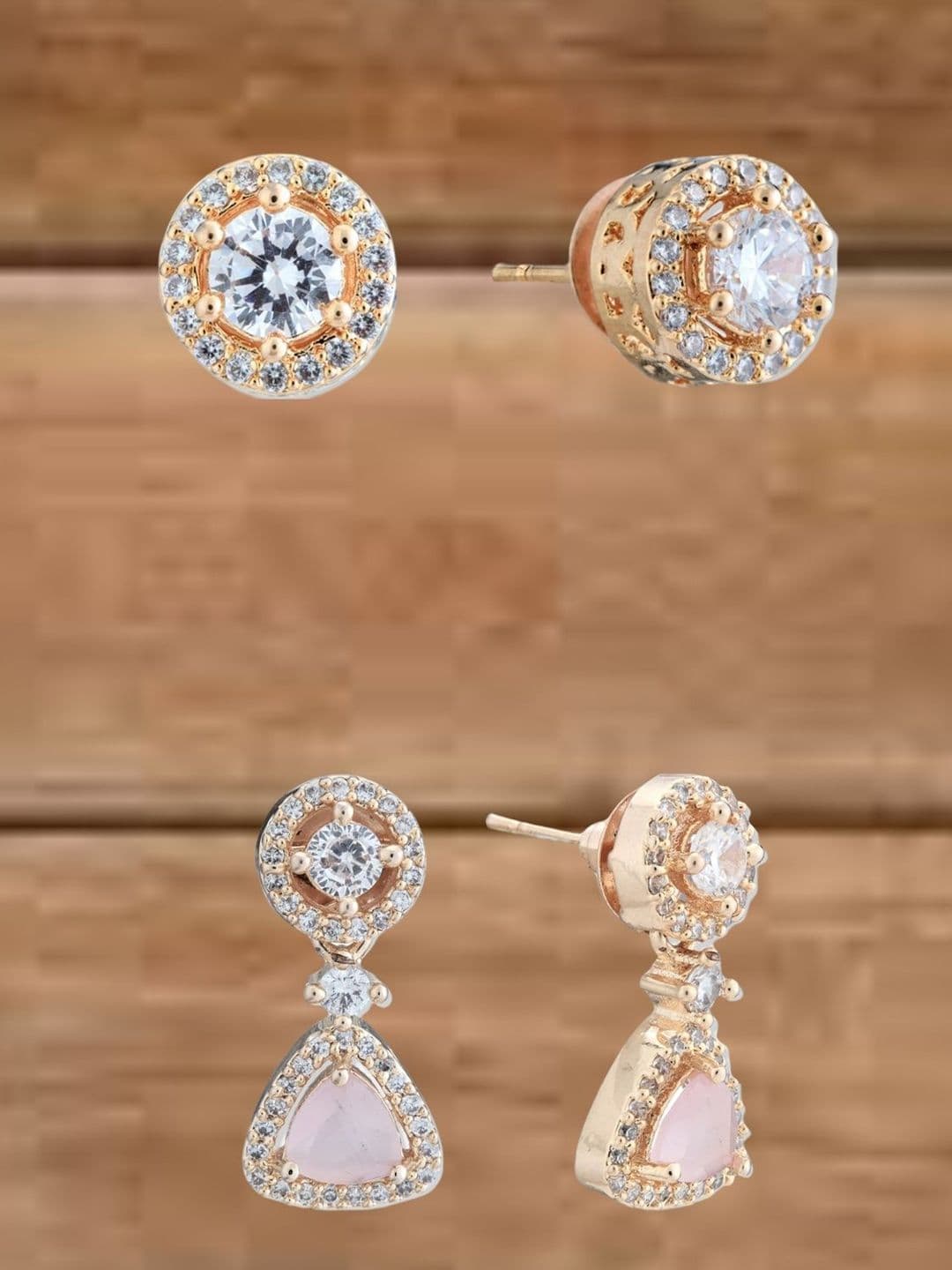 ATIBELLE Set Of 2 Gold-Plated Cubic Zirconia Studded Circular Shaped Studs thumbnail 3
