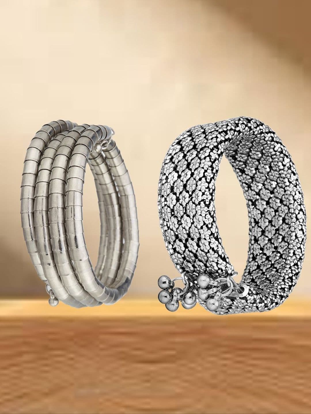 ATIBELLE Women 2 Brass Silver-Plated Cuff Bracelet