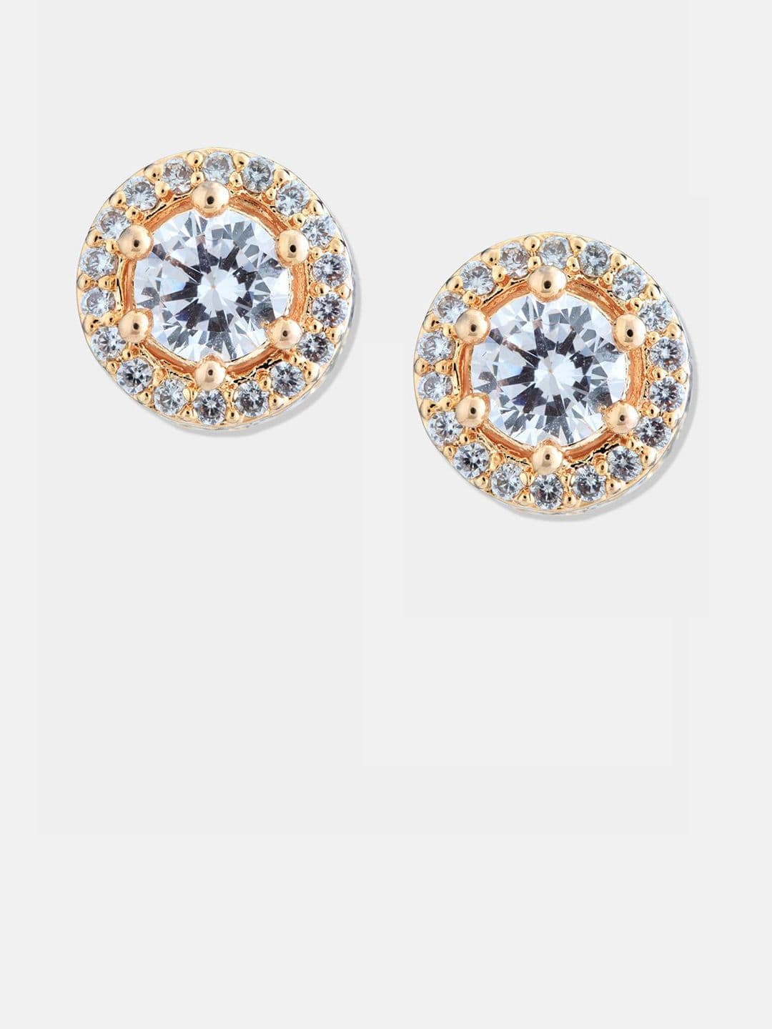 ATIBELLE Set Of 2 Gold-Plated Cubic Zirconia Studded Circular Shaped Studs thumbnail 5