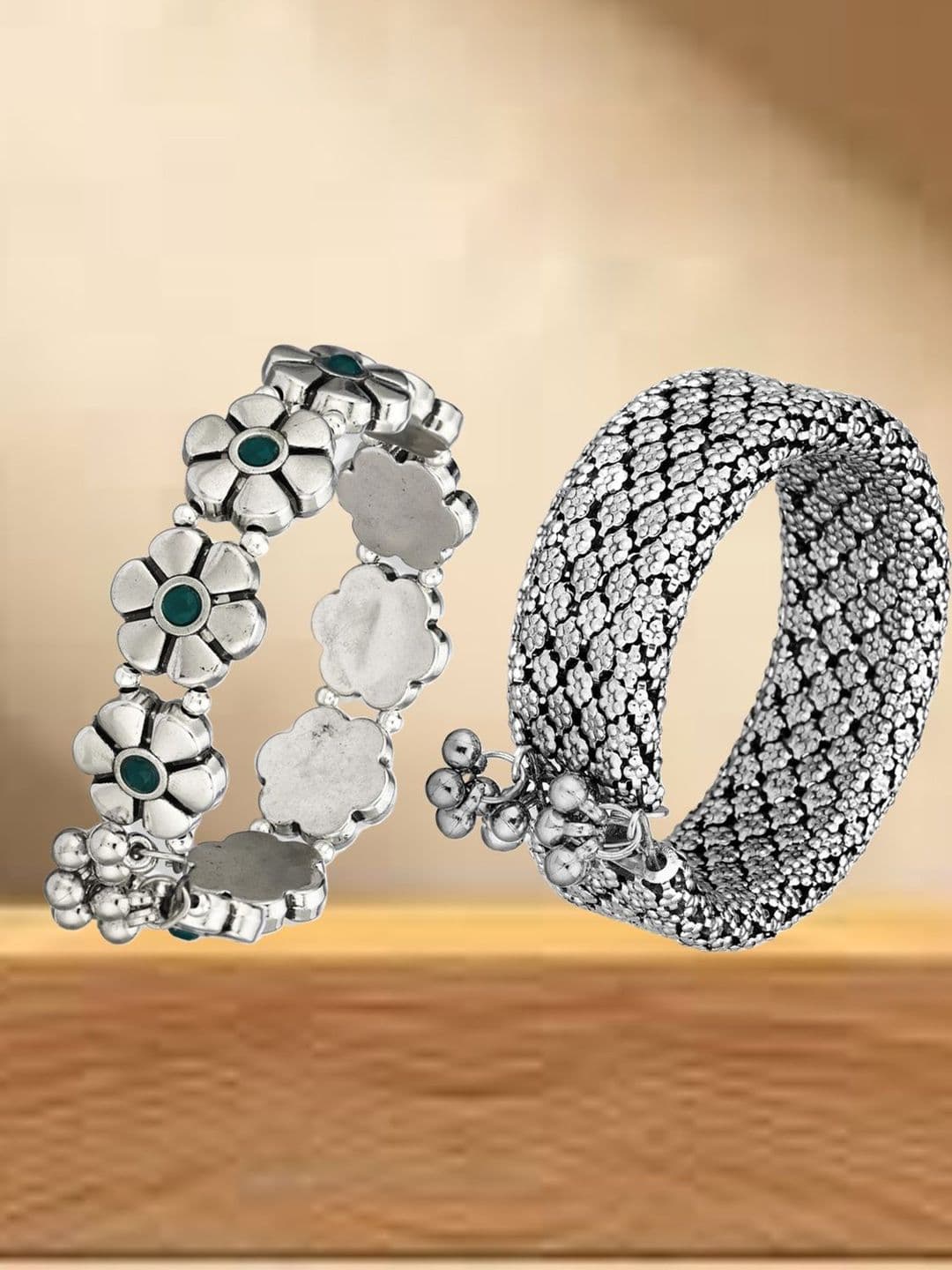 ATIBELLE Women 2 Brass Silver-Plated Wraparound Bracelet