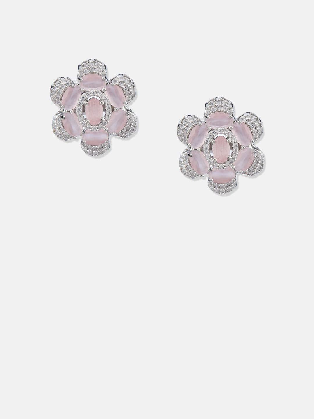 ATIBELLE Set Of 2 Silver-Plated Cubic Zirconia Studded Floral Shaped Studs thumbnail 2
