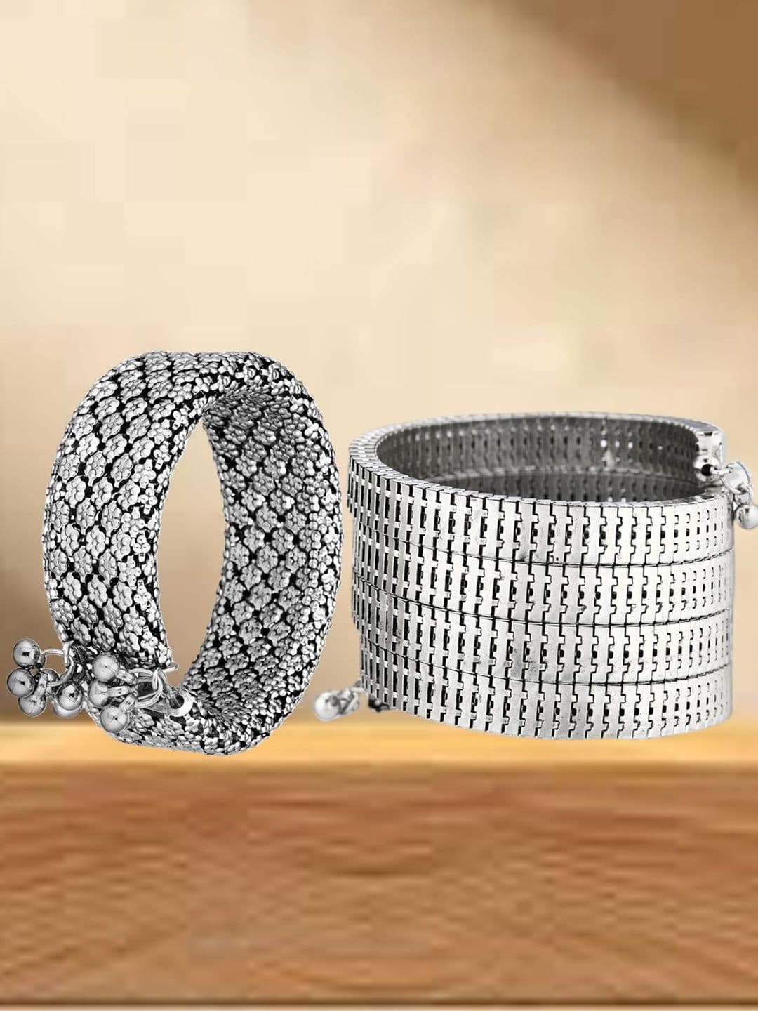 ATIBELLE Women 2 Brass Silver-Plated Cuff Bracelet