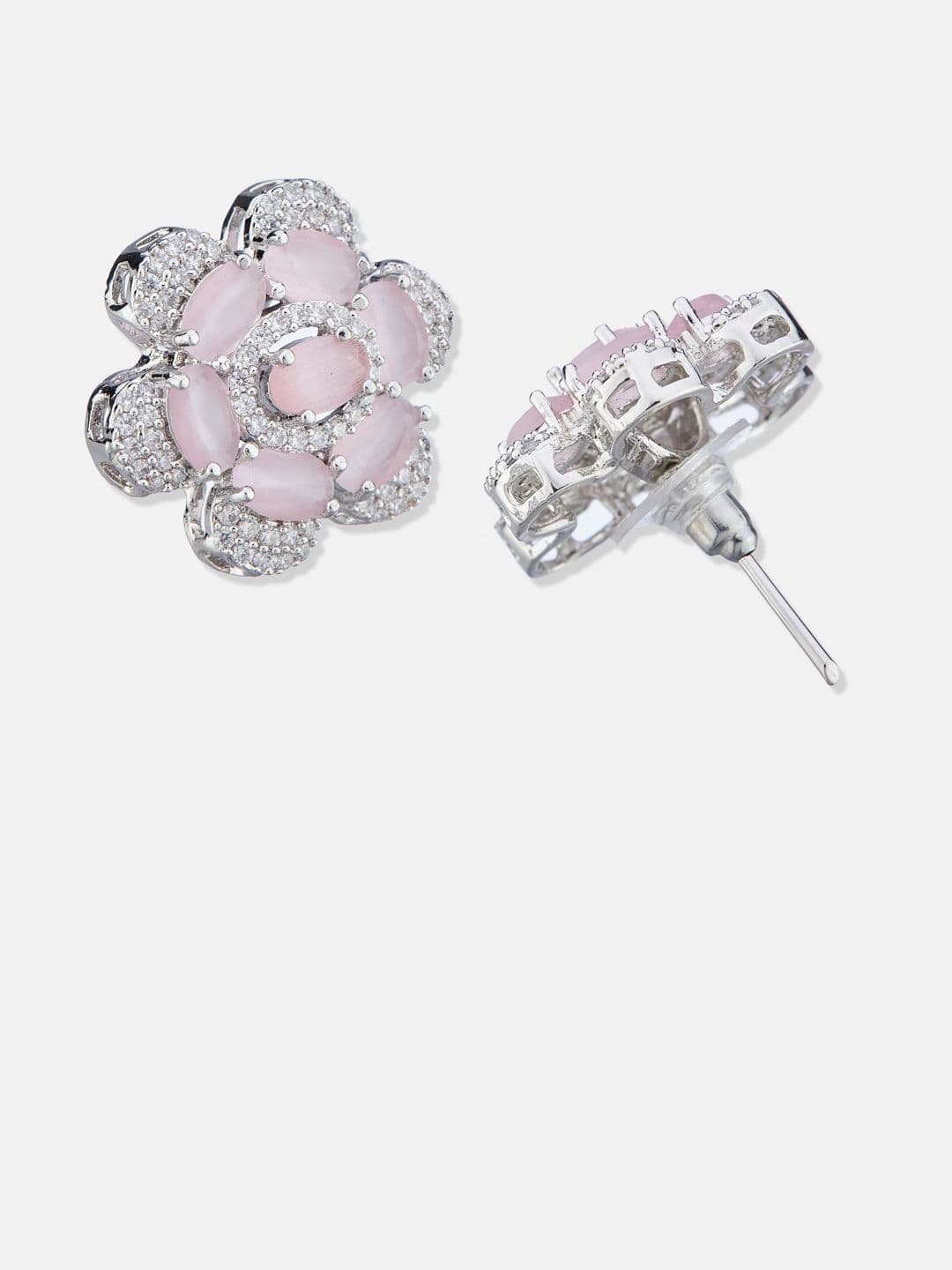 ATIBELLE Set Of 2 Silver-Plated Cubic Zirconia Studded Floral Shaped Studs thumbnail 5