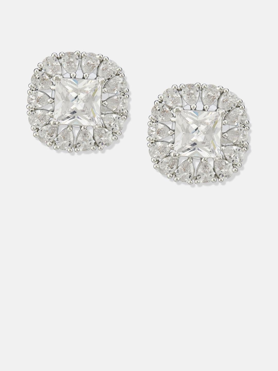 ATIBELLE Set Of 2 Silver-Plated Cubic Zirconia Studded Geometric Shaped Studs thumbnail 2