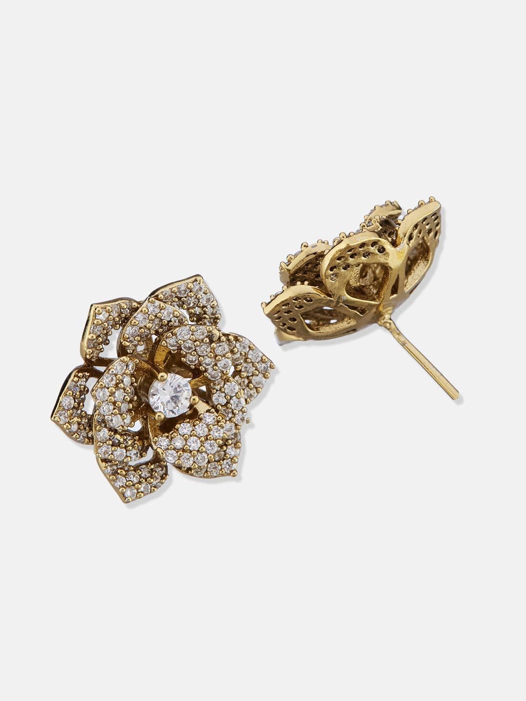 ATIBELLE Set Of 2 Gold-Plated Cubic Zirconia Studded Floral Studs thumbnail 5