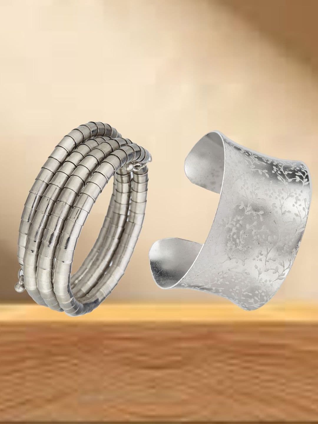 ATIBELLE Women 2 Brass Silver-Plated Cuff Bracelet