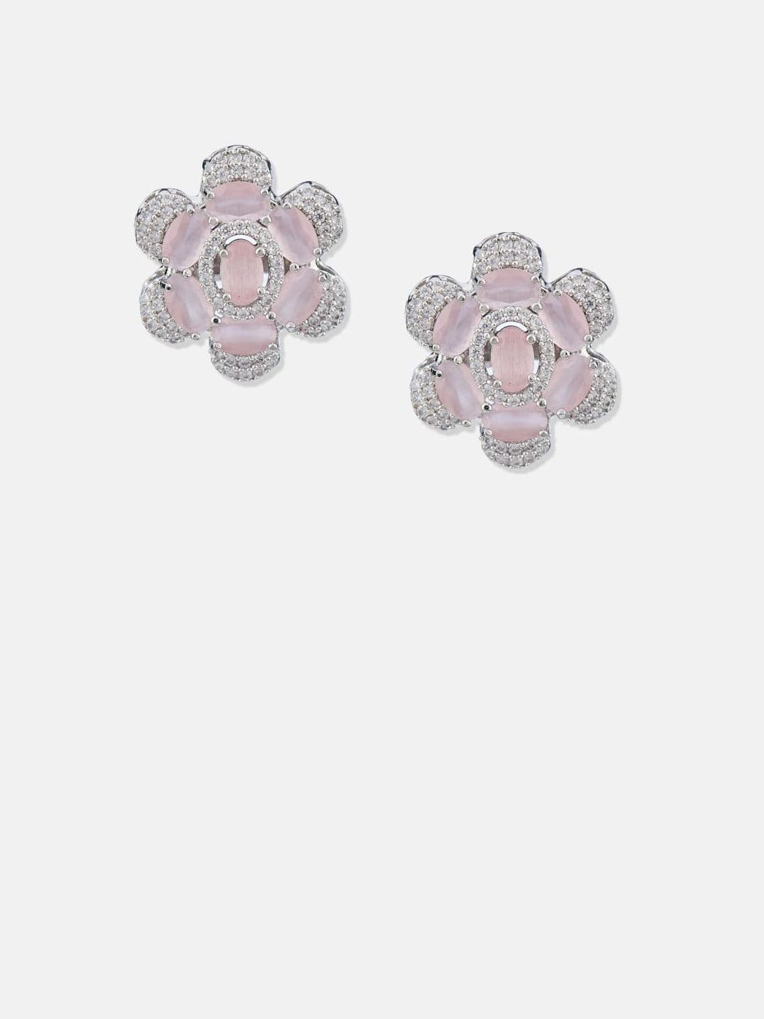 ATIBELLE Set Of 2 Silver-Plated Cubic Zirconia Studded Floral Shaped Studs thumbnail 3