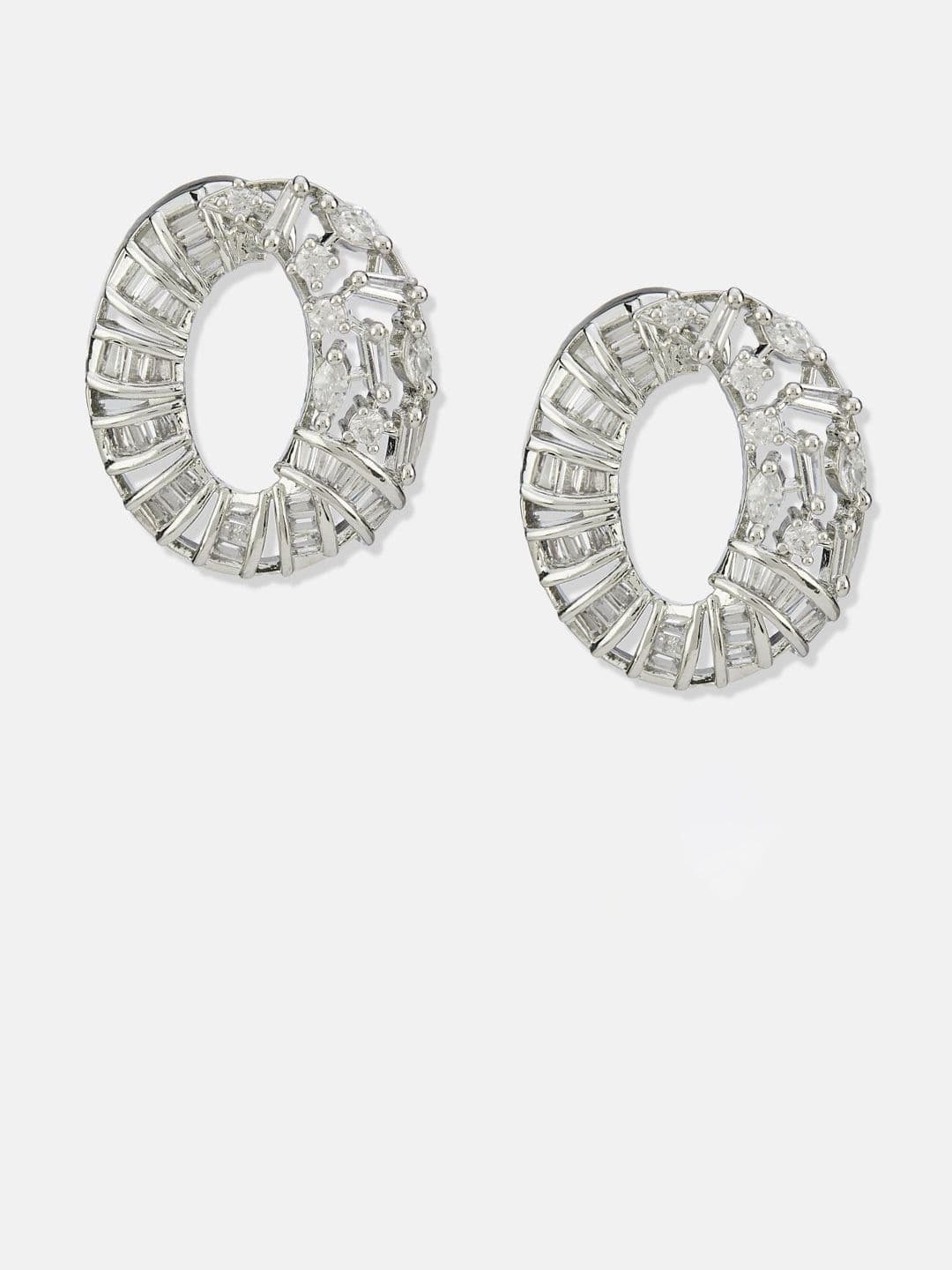 ATIBELLE Set of 2 Silver Plated Cubic Zirconia Studded Circular Shaped Studs thumbnail 2