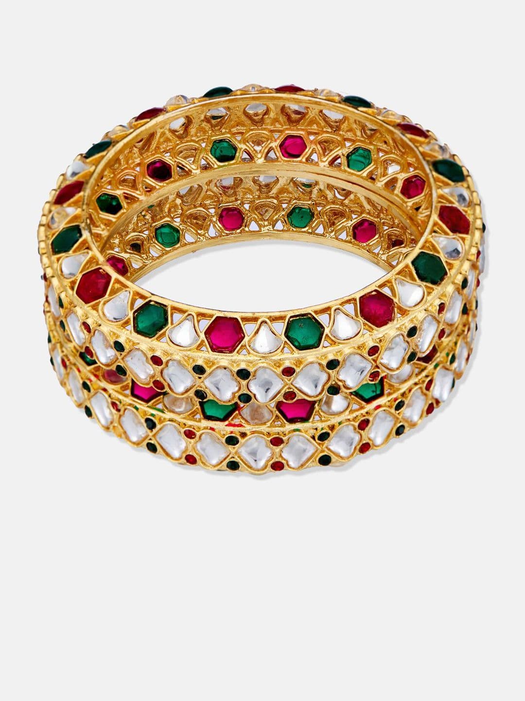 Atibelle Set Of 4 Gold Plated Kundan Studded Bangles thumbnail 5